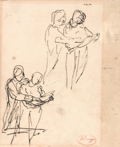 Paar, das ein Buch untersucht von George Romney